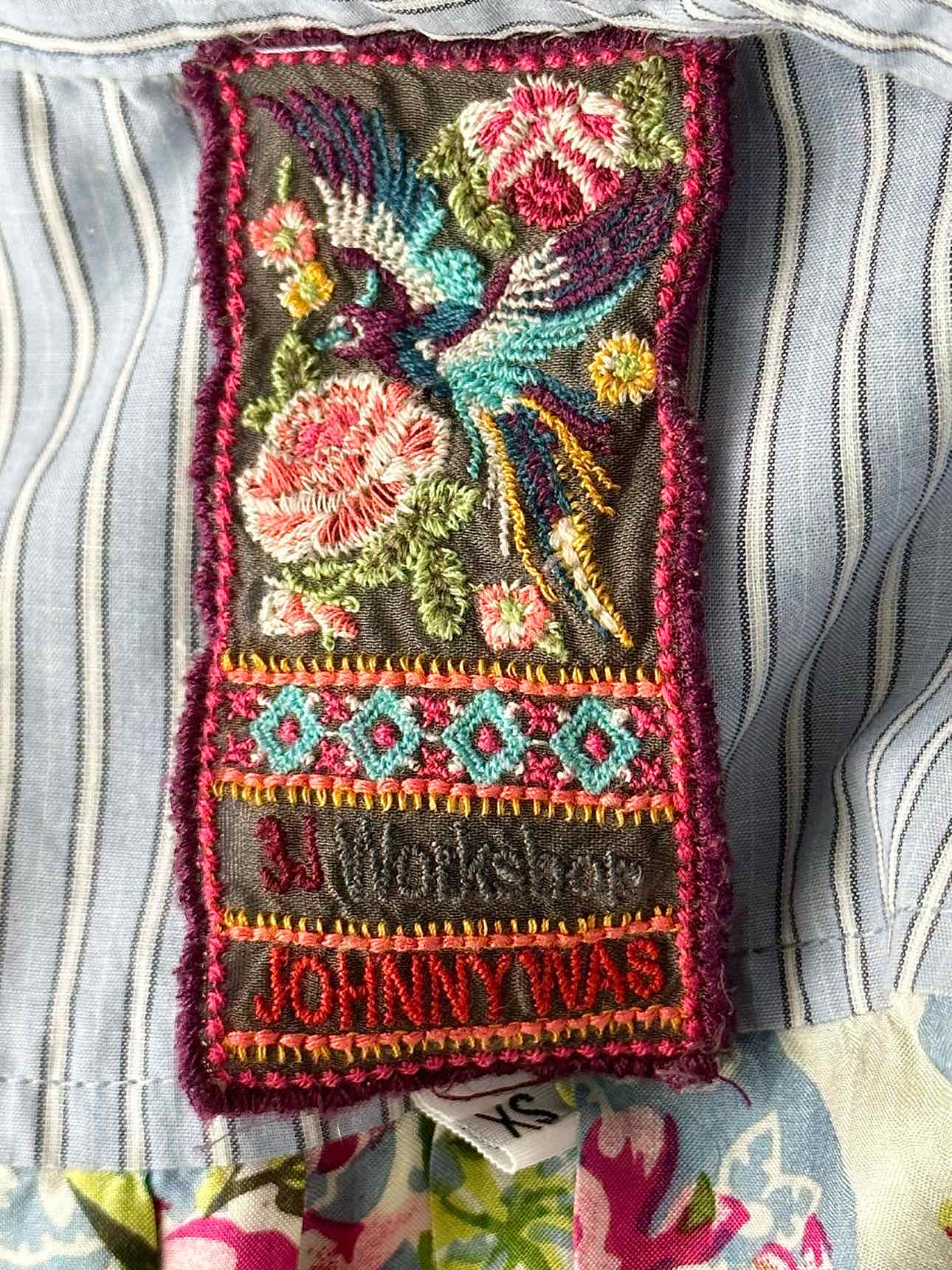 Johnny Was Blue Striped Button-Down Shirt Size XS