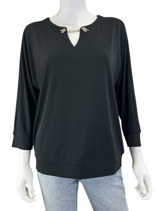 TAHARI Black Keyhole Detail Blouse Size L