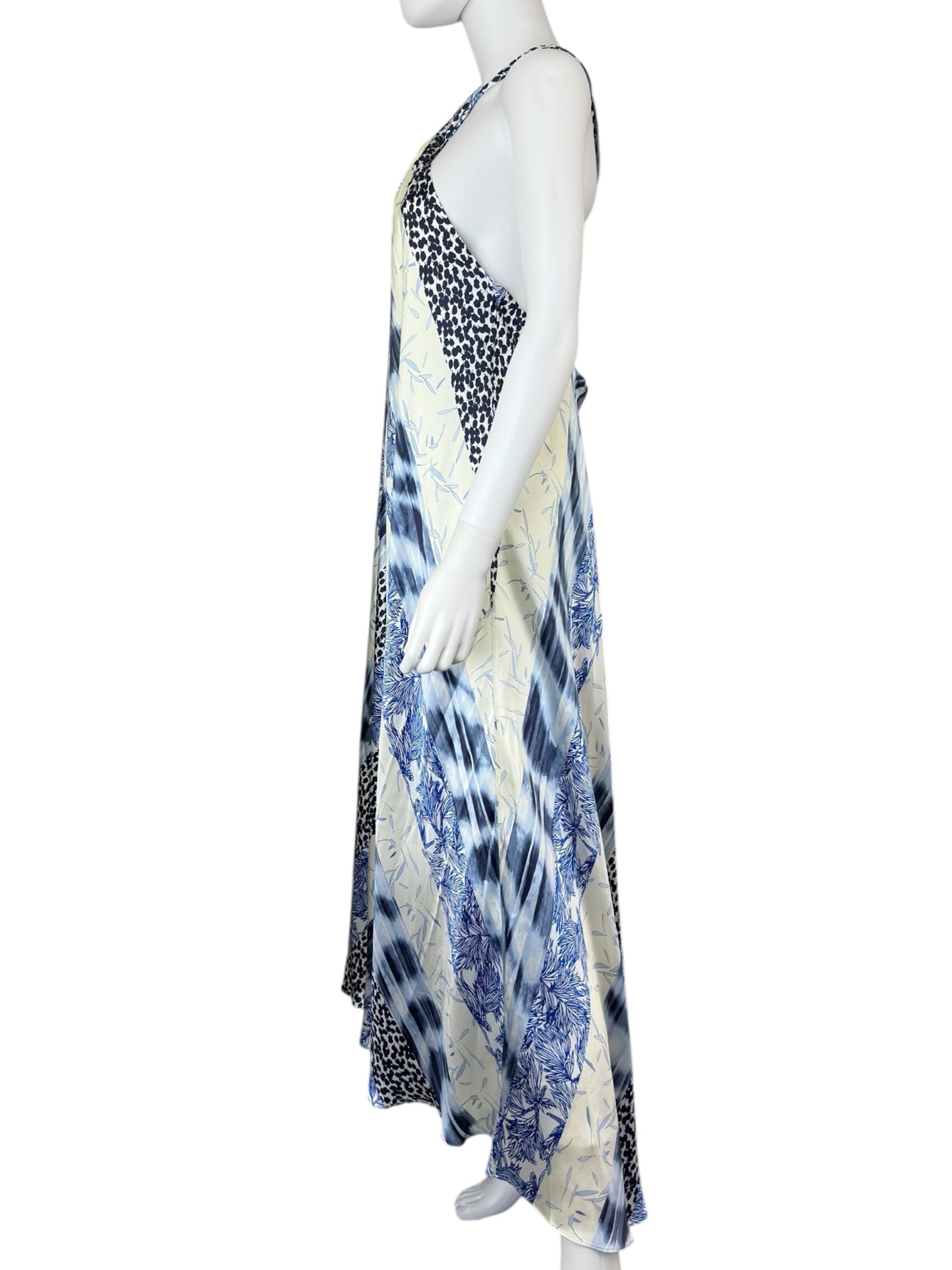BANANA REPUBLIC NWT Blue Silk Belay Maxi Halter Dress Size M