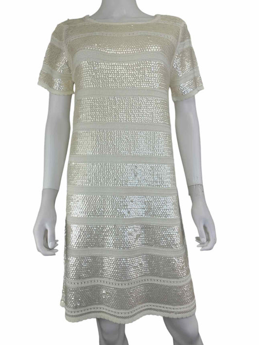 Catherine Malandrino Cream Sequined Sweater Dress Size M