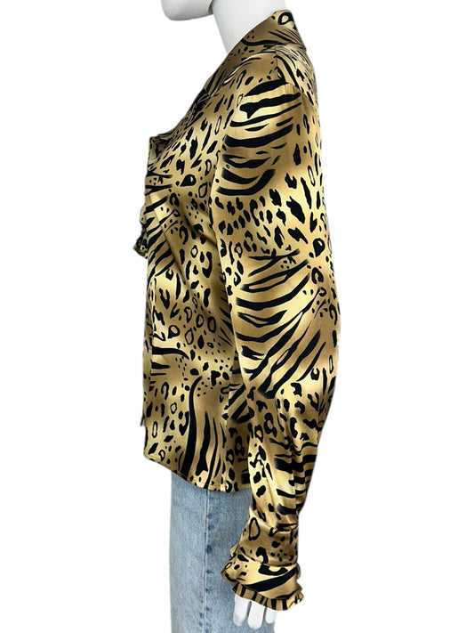 St. John Silk Animal Print Button Down Size S