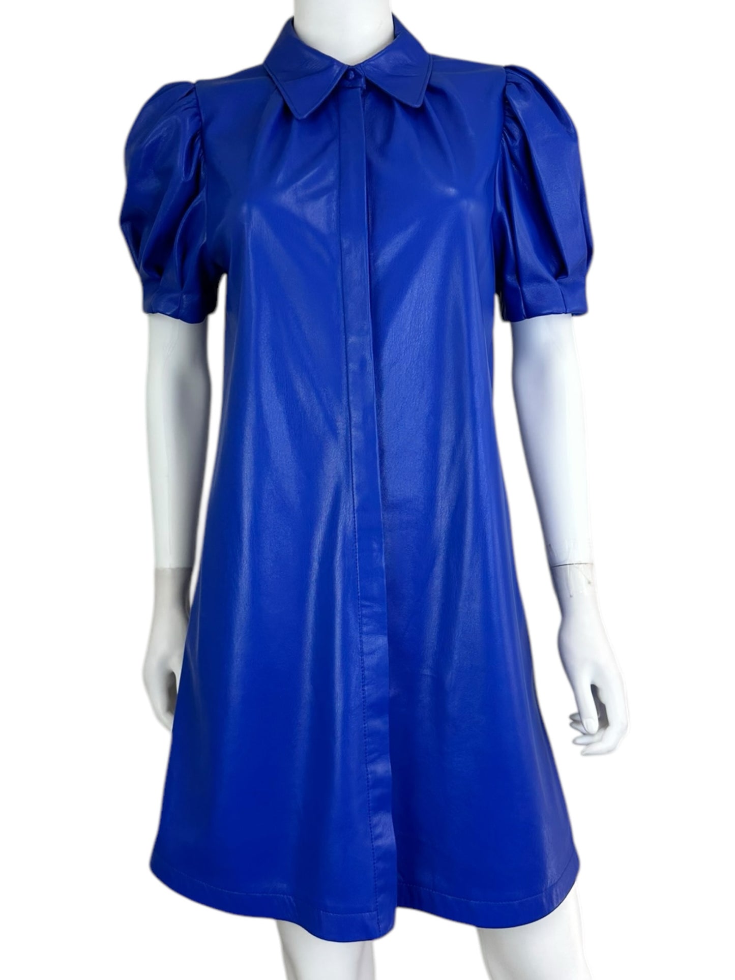 alice & olivia Blue Faux Leather Mini Dress Size M