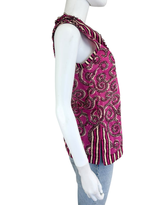 Tory Burch Purple Print 100% Cotton Shell Size 4