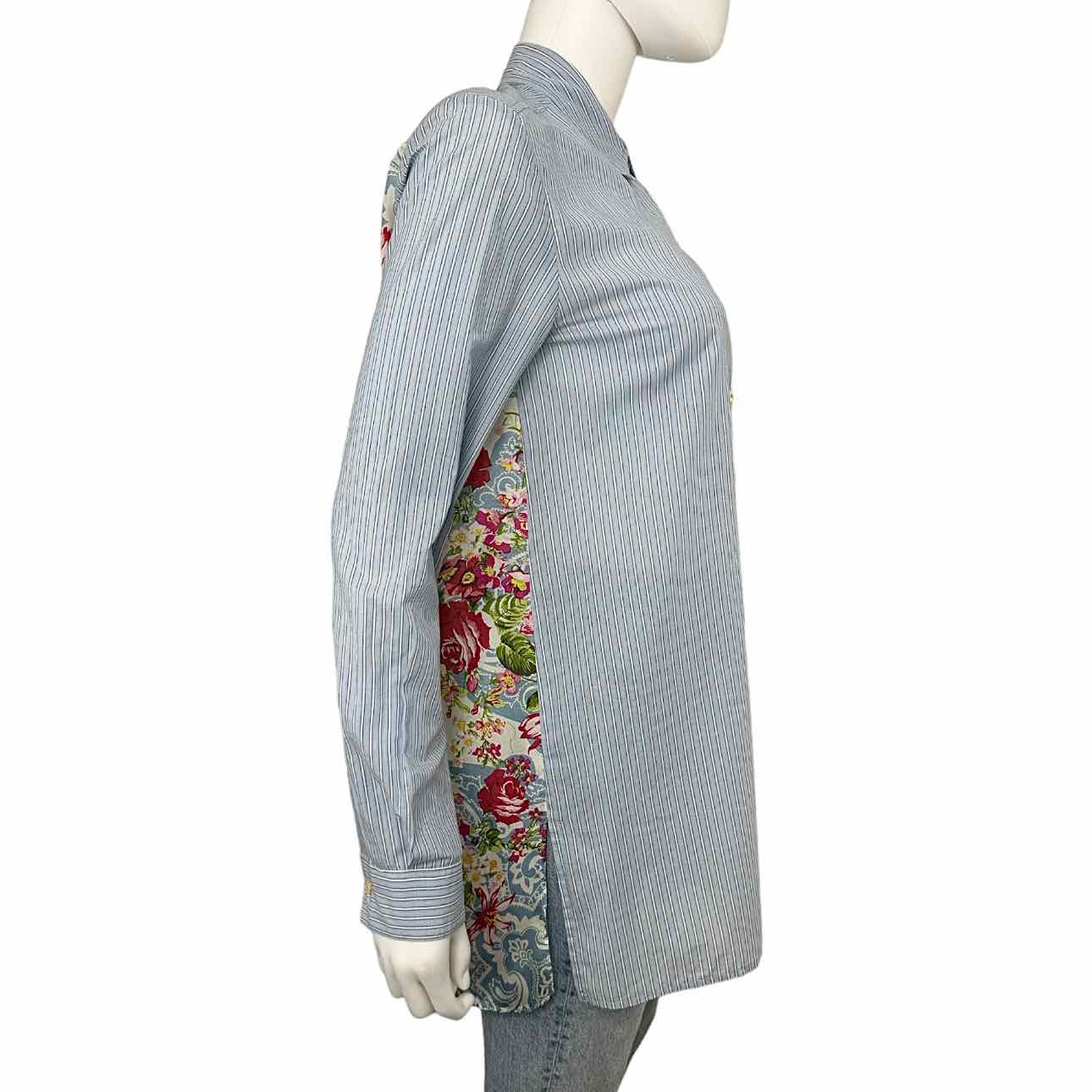 Johnny Was Blue Striped Button-Down Shirt Size XS