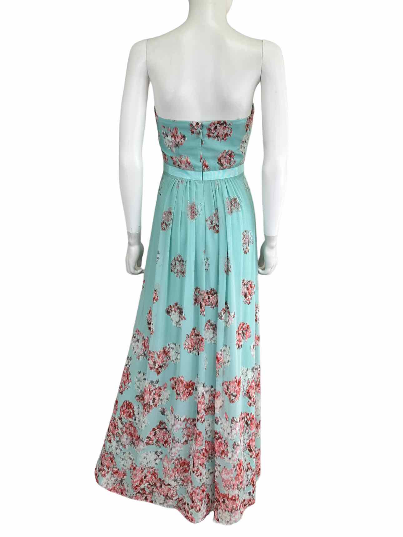 BCBGMAXAZRIA NWT Amber Aqua Floral Print Strapless Cocktail Dress Size 2
