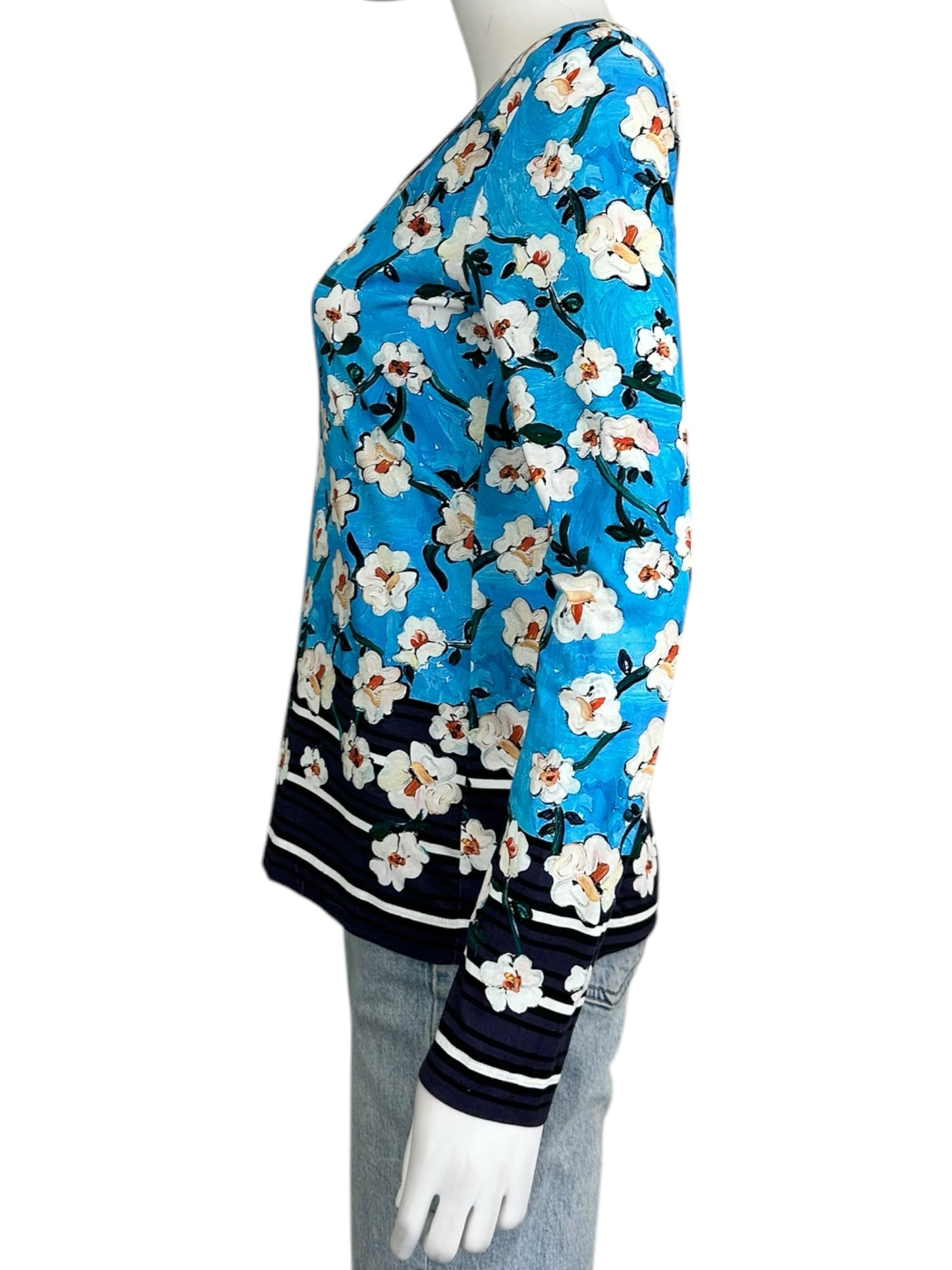 ESCADA Blue Floral Long Sleeve Top Size S