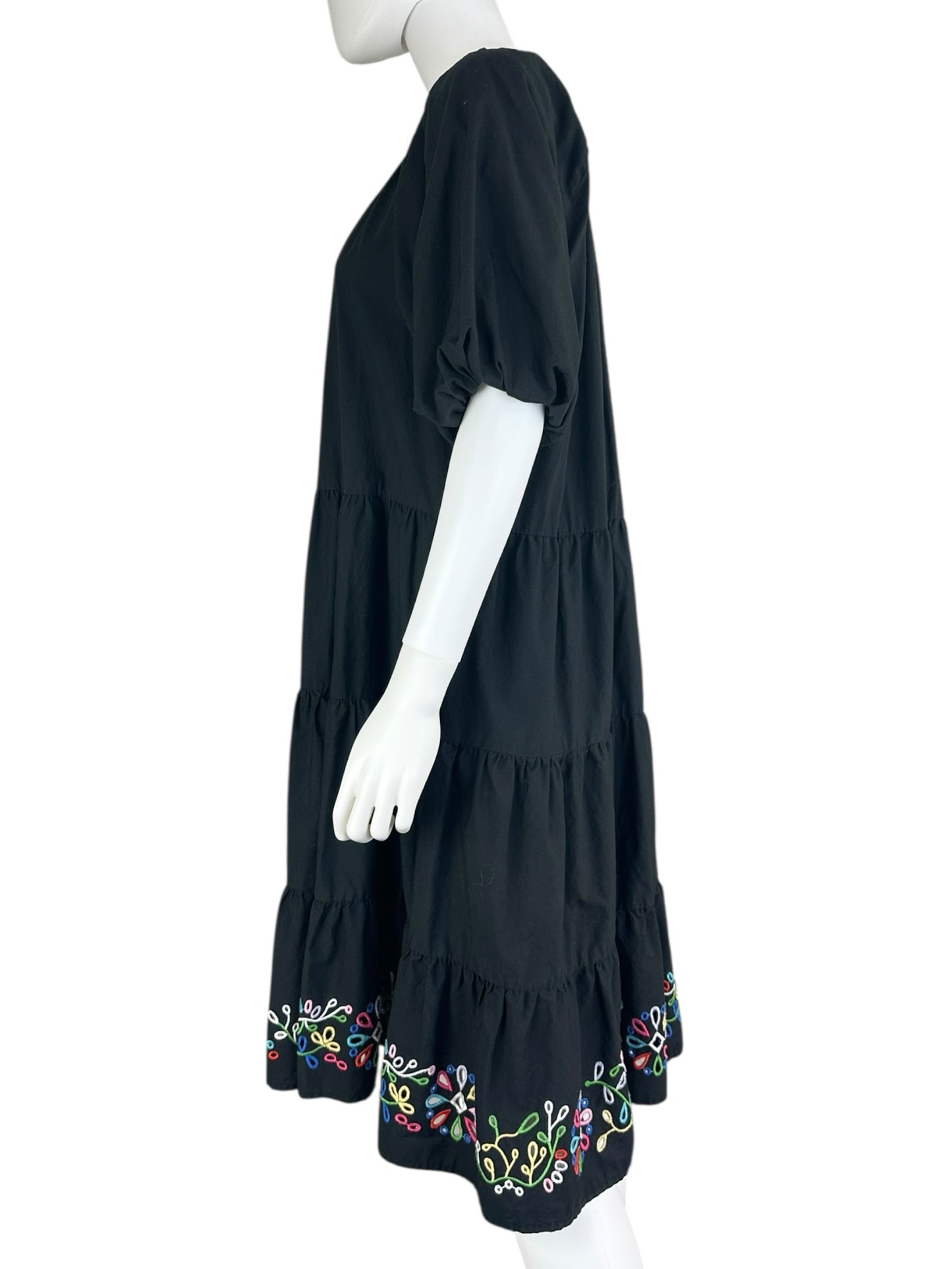Johnny Was Black Embroidered Midi Dress Size L