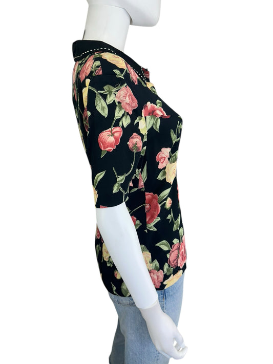 CAROLE LITTLE Black Floral Print Top Size 6