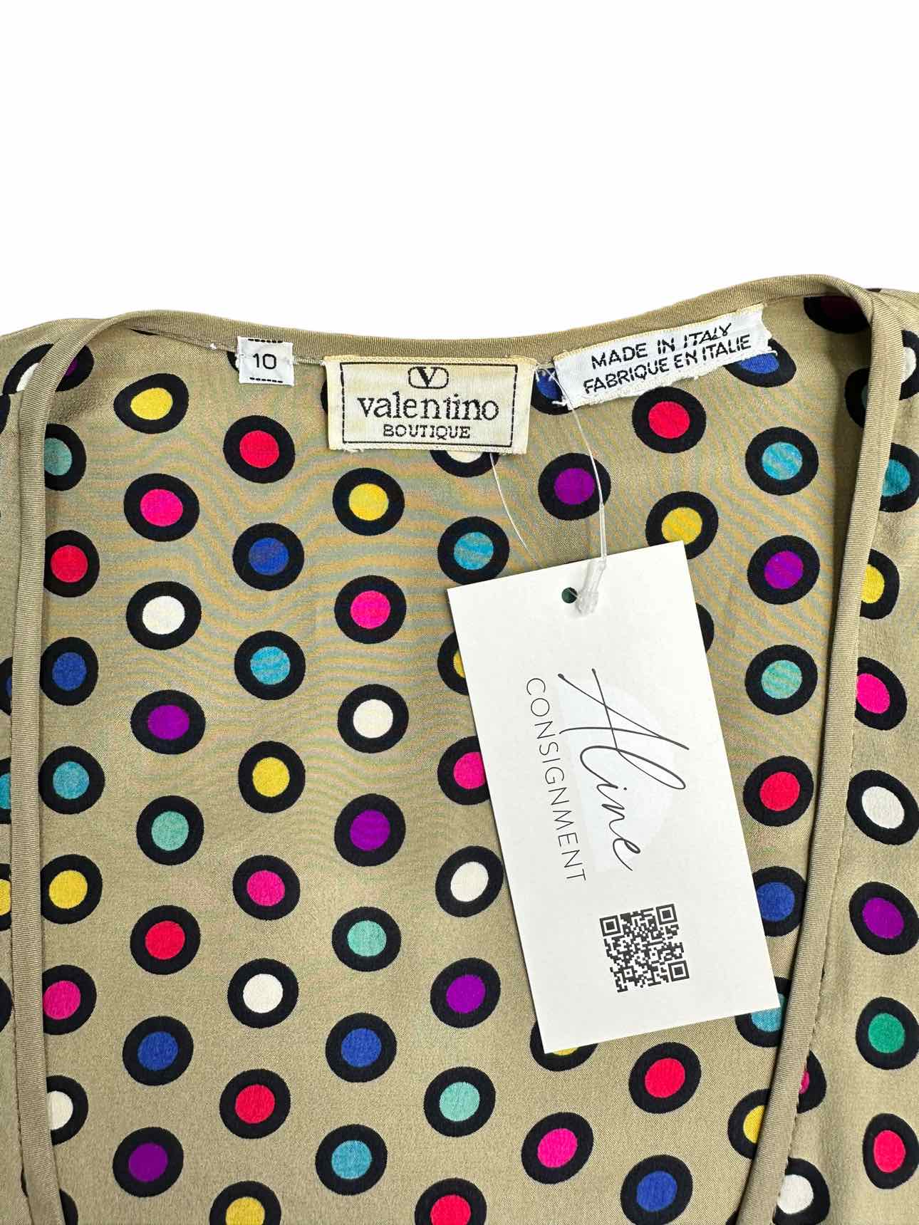 Valentino 100% SILK Vintage Polka Dot Blouse Size 10