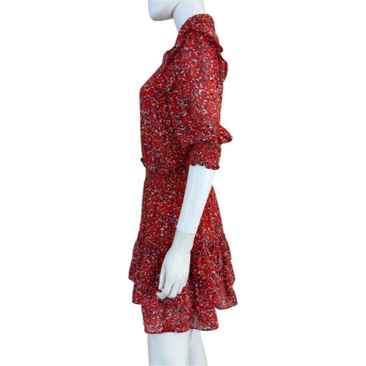 The Shirt by Rochelle Behrens Red Ruffled Tiered Mini Dress Size L