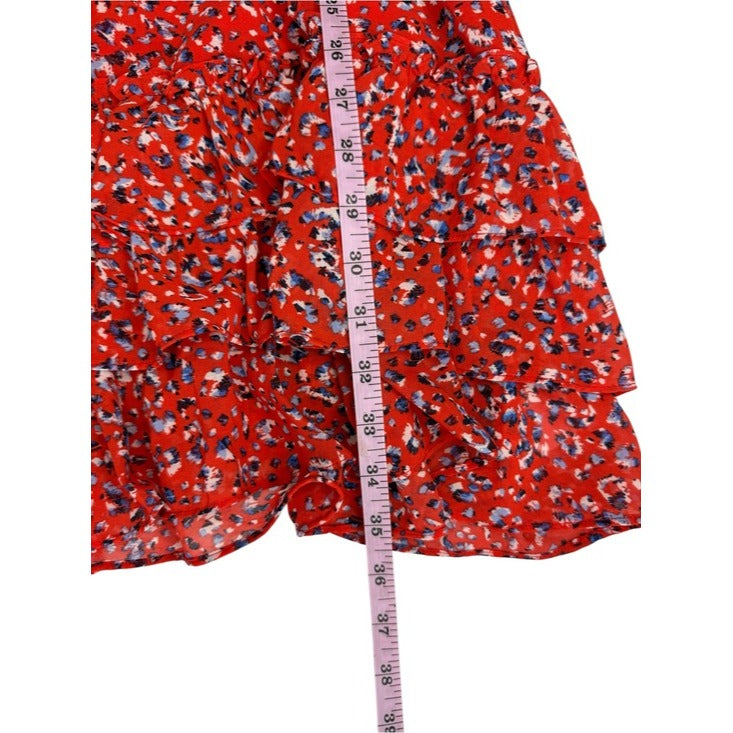 The Shirt by Rochelle Behrens Red Ruffled Tiered Mini Dress Size L