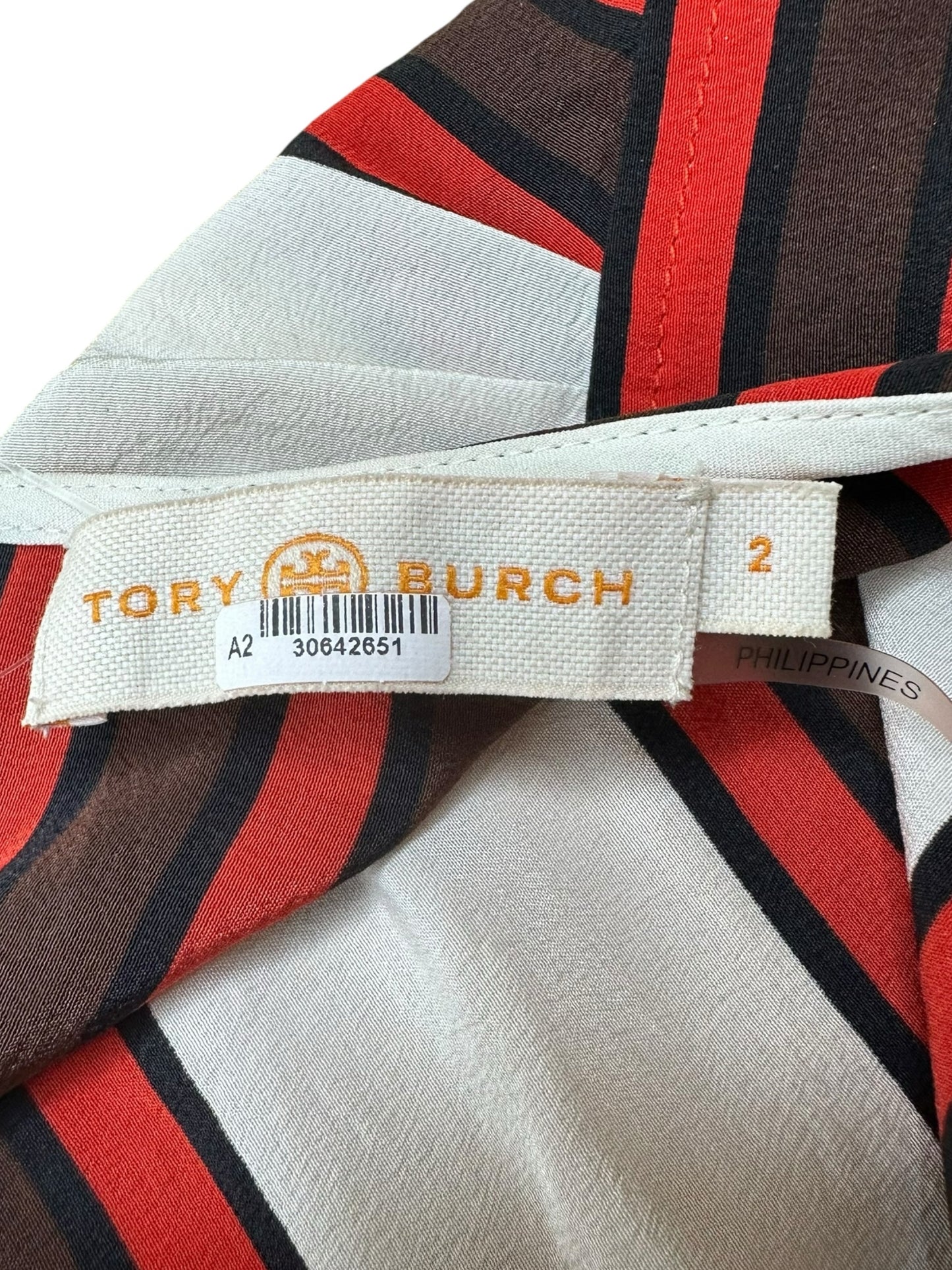 Tory Burch 100% Silk Red Striped Blouse Size 2