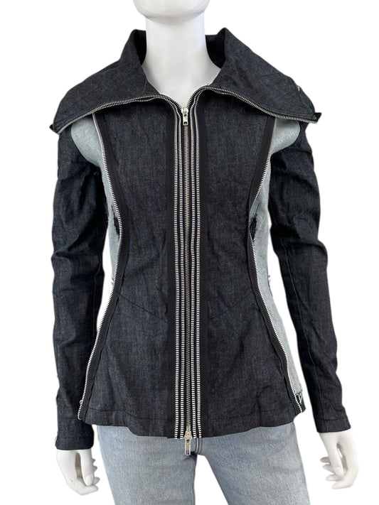 SOHUNG DESIGNS Blue Distressed Denim Jacket Size S