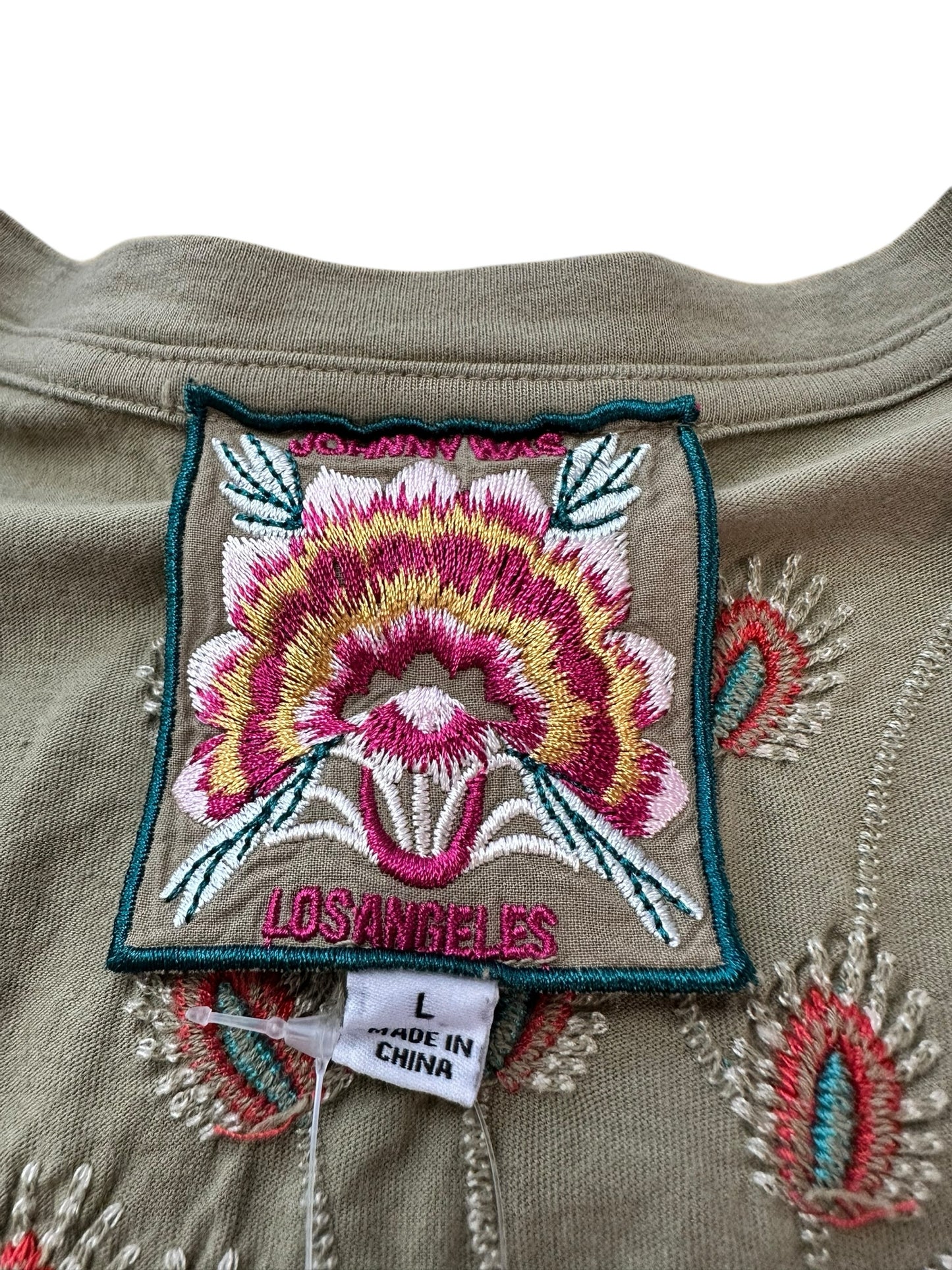 Johnny Was Green Embroidered Blouse Size L