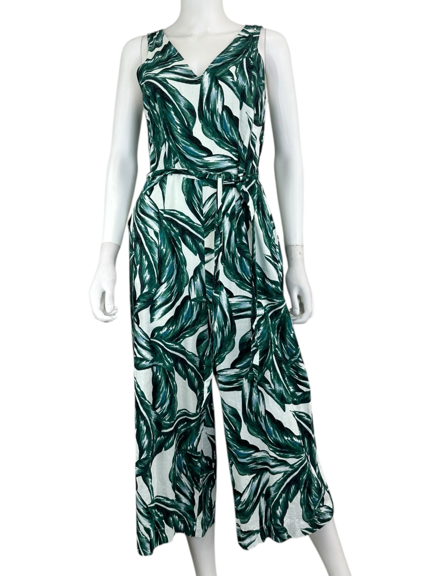 WHO WHAT WEAR Green Floral Leaf Jumpsuit Size S