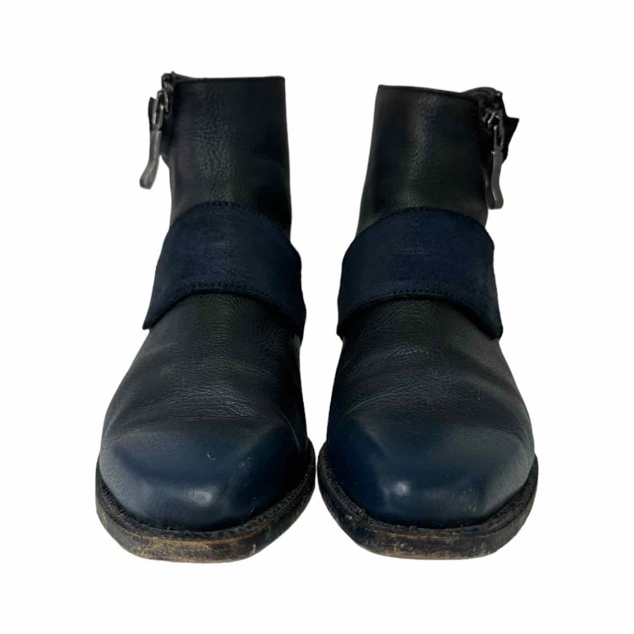 John Fluevog Navy Leather Booties Size 8