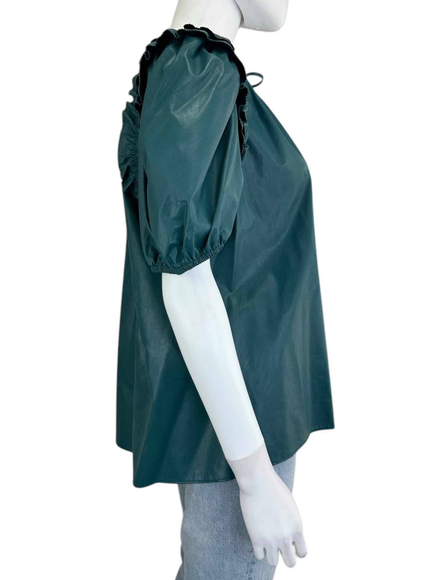 karlie NWT Teal Faux Leather Blouse Size L