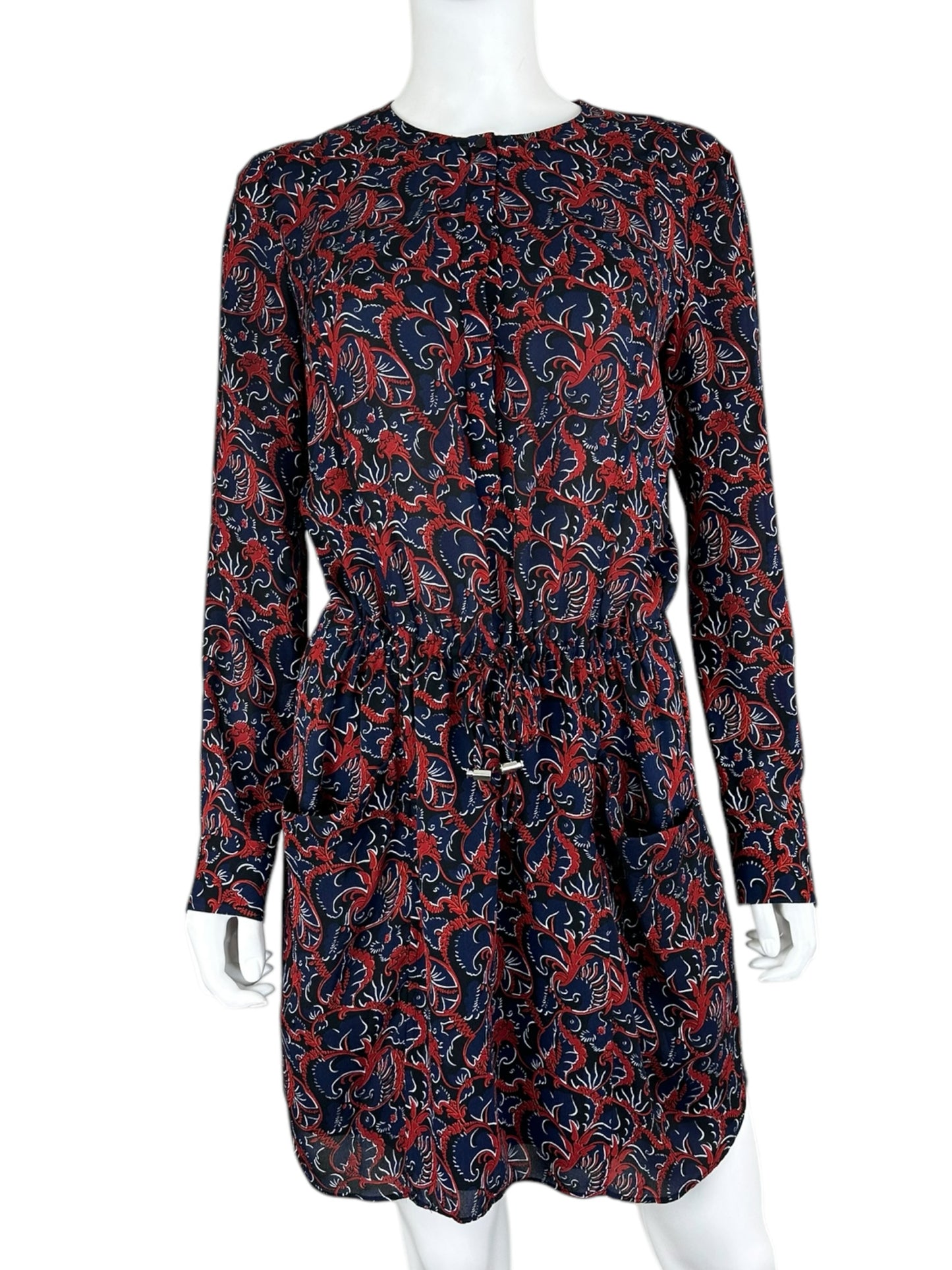A.L.C Navy and Red Casual Dress 100% SILK Size 6