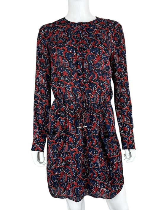 A.L.C. Navy 100% Silk Print Dress Size 6