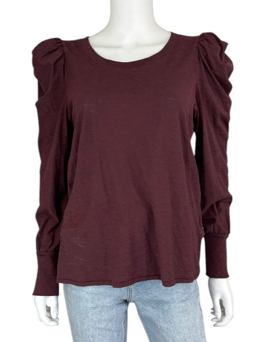 NATION Maroon Puff Sleeve Knit Top Size L