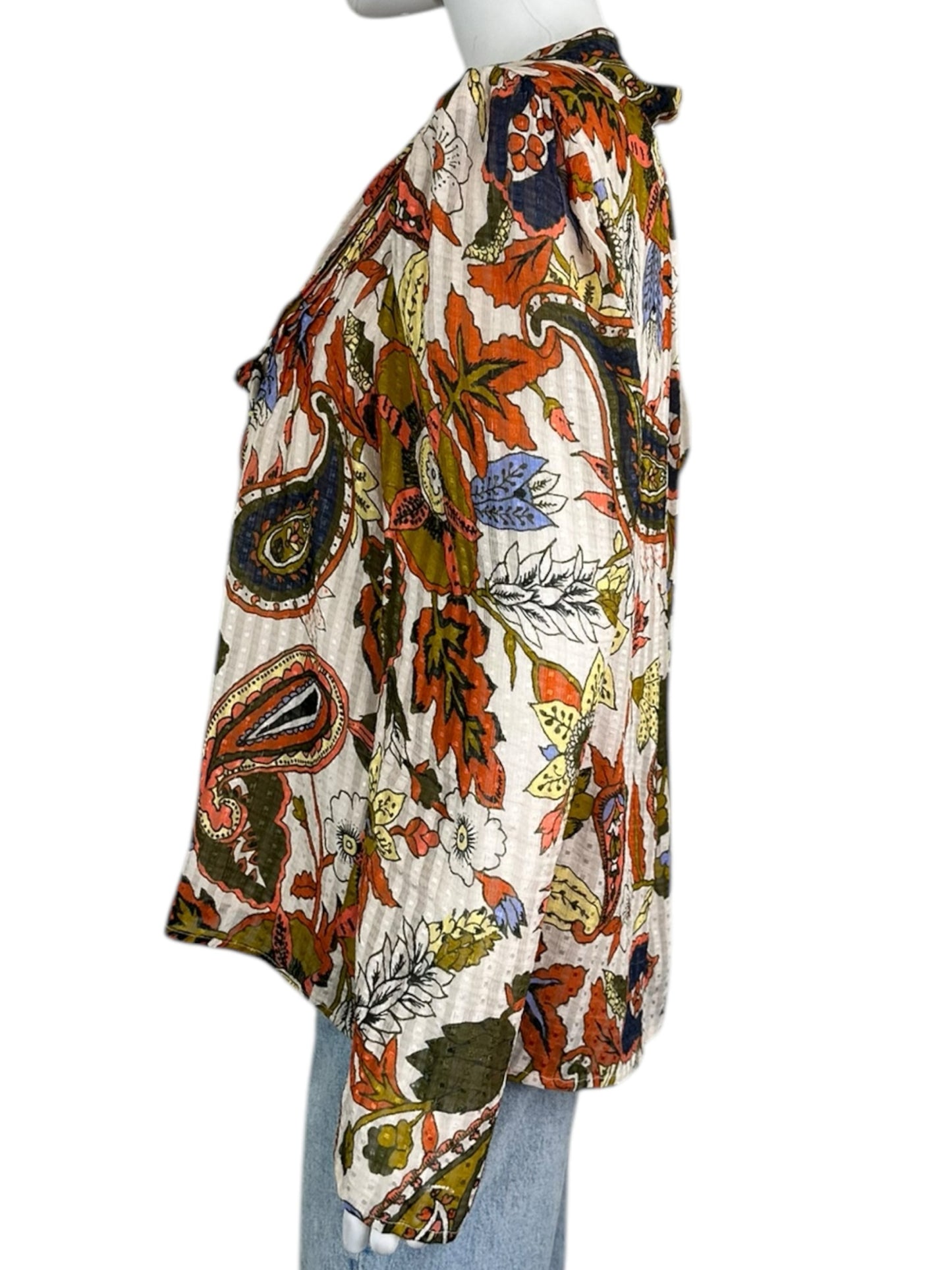 marie oliver SILK BLEND Cream Floral Blouse Size L
