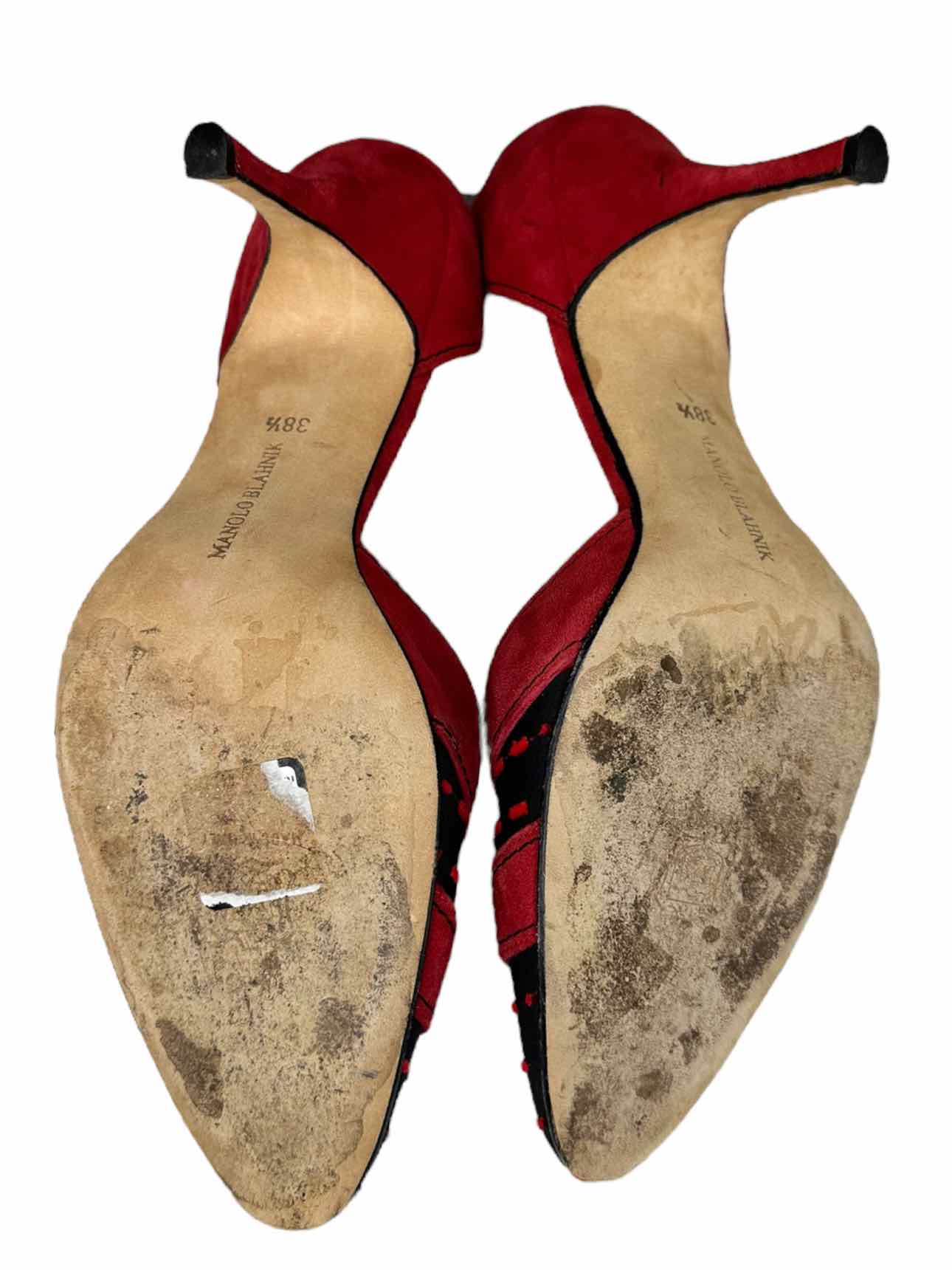 Manolo Blahnik Red Suede d'Orsay Pumps Size 38.5