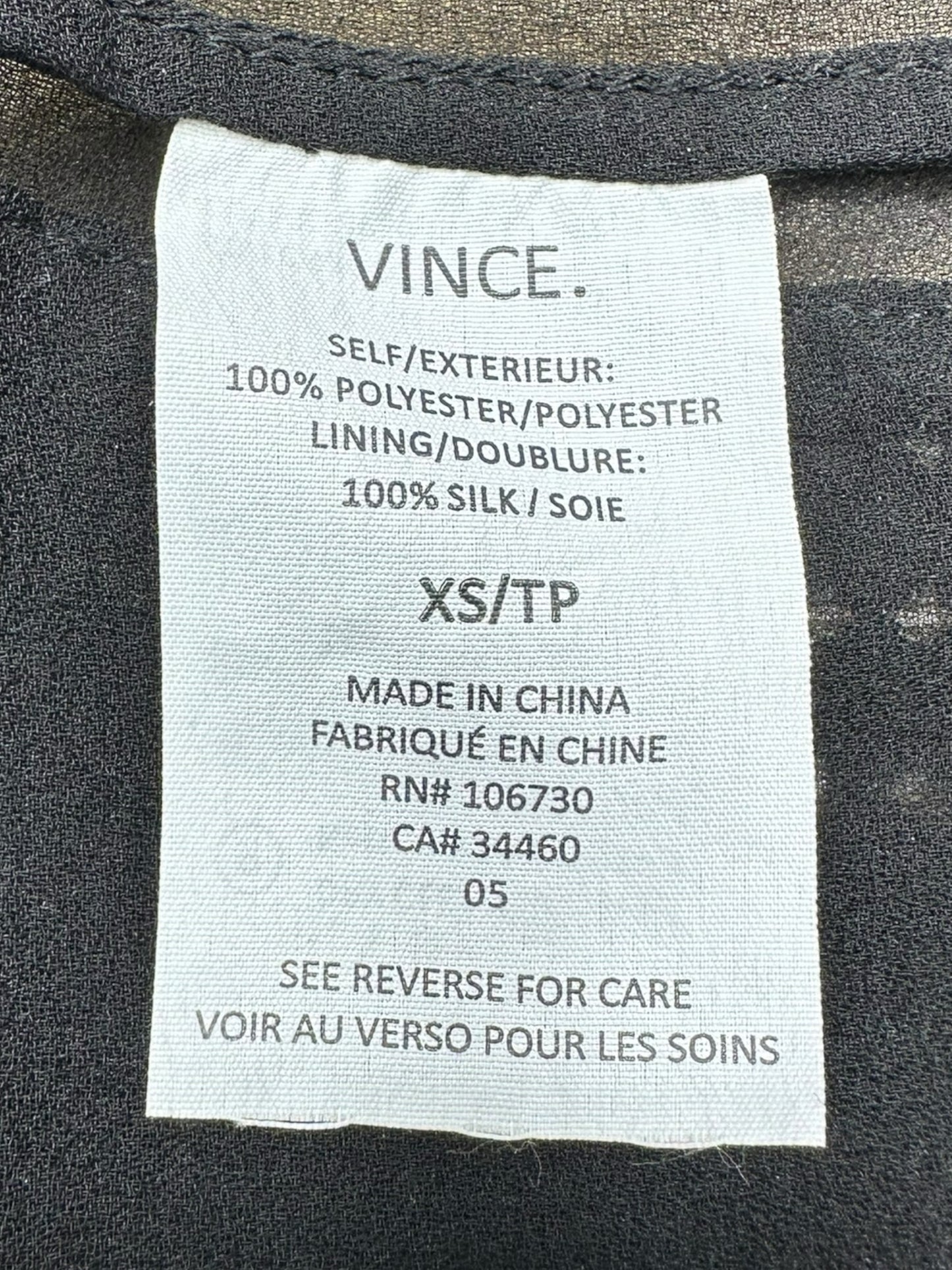 vince. 100% Silk Black Mesh Tank Size XS