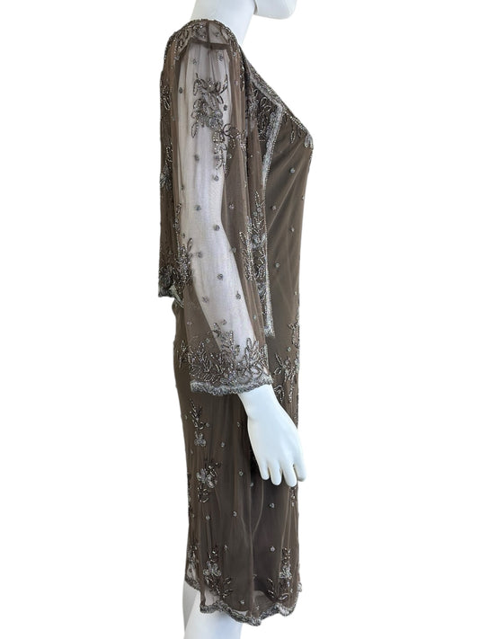 SCALA NWT Brown Beaded Formal Dress and Cardigan Set Size 12