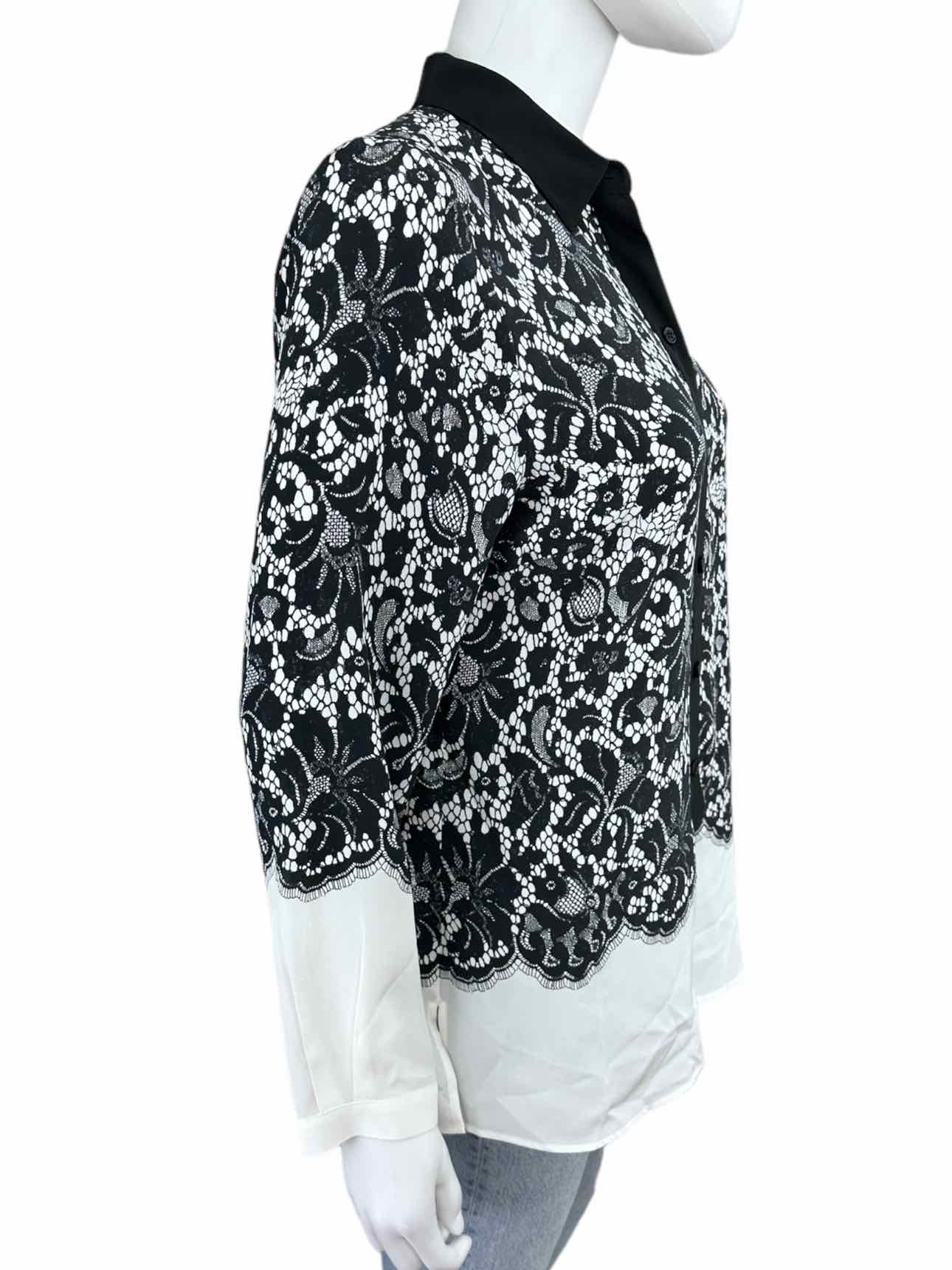 GO Silk Black Lace 100% Silk Button-down Size M