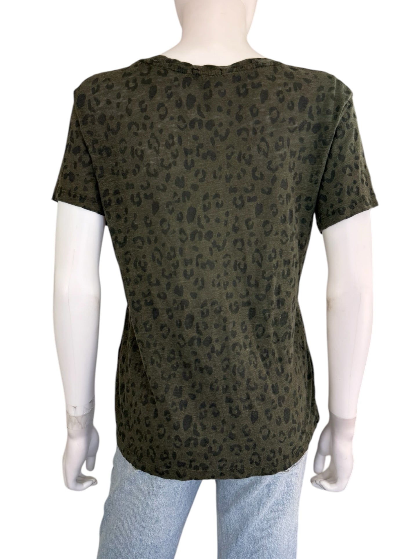Rails Green Linen Leopard Print Knit Top Size M