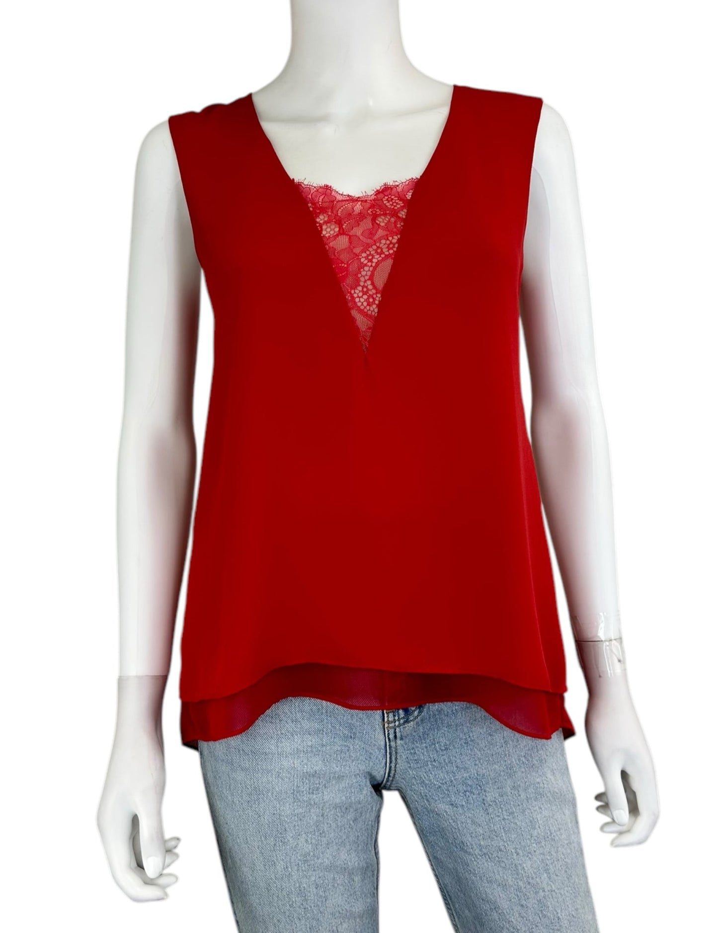 BCBGMAXAZRIA Red Lace Trim Shell Size XS