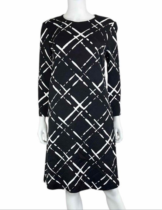 ESCADA Black Abstract Fantasy Plaid Midi Dress Size 38