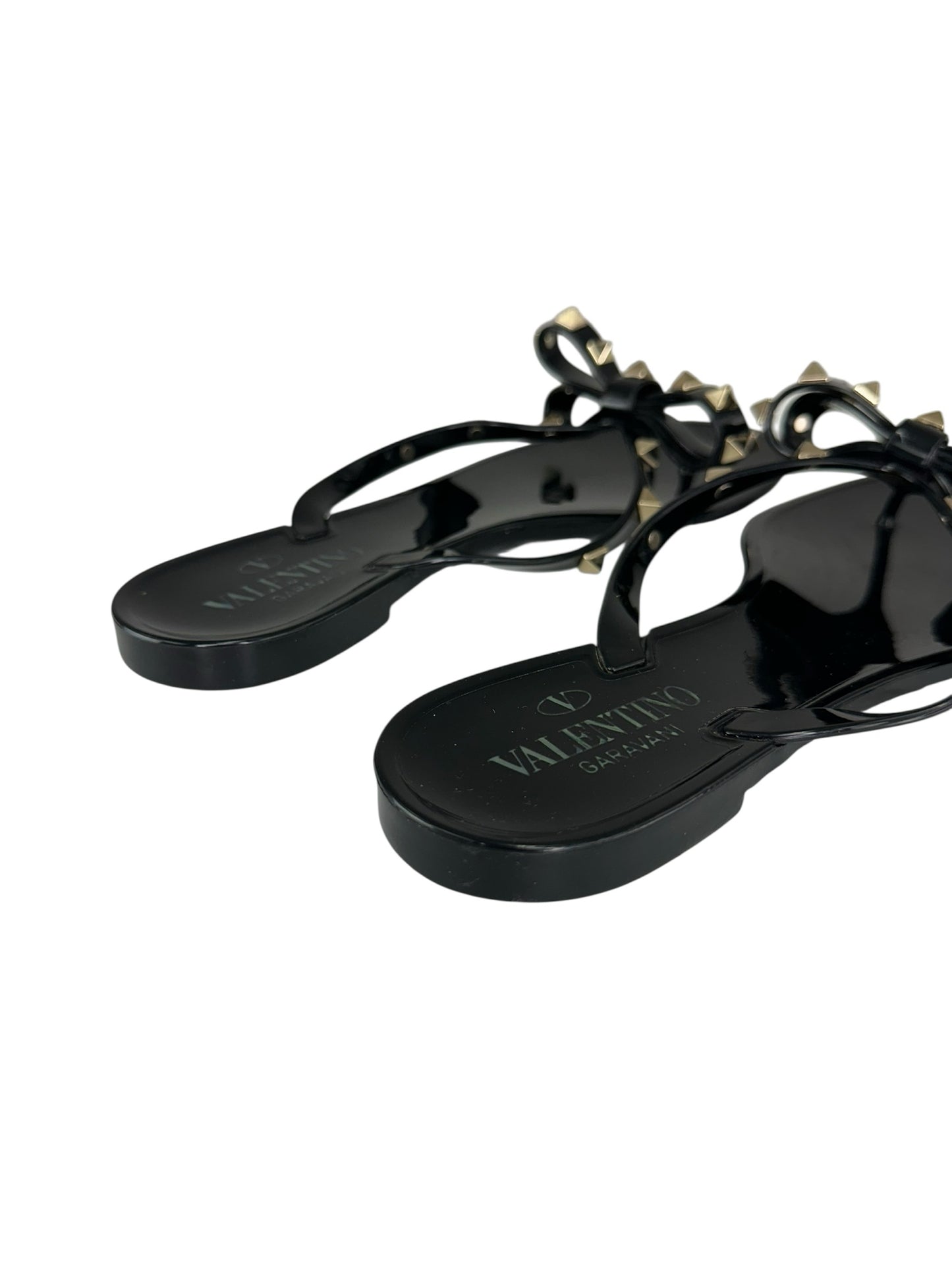 VALENTINO Black Rockstud Rubber Slipper Size 38