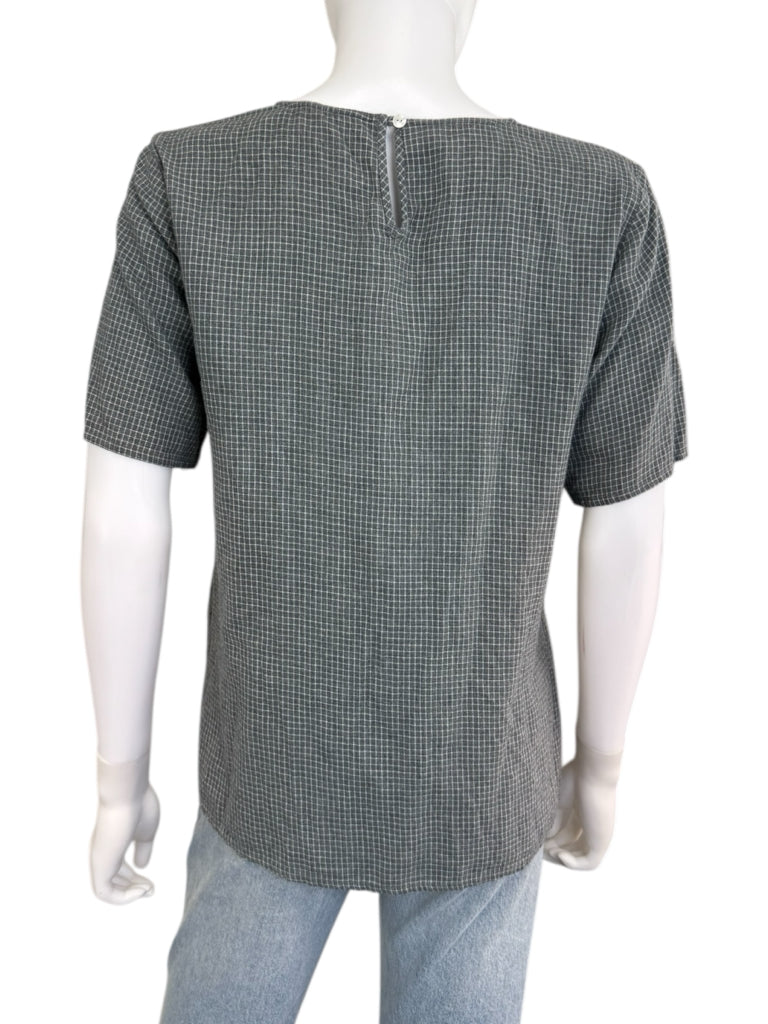 EILEEN FISHER Gray Plaid Blouse Size S