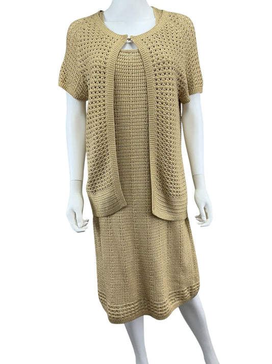 Chico's Tan 100% Cotton Dress & Cardigan Set Size M