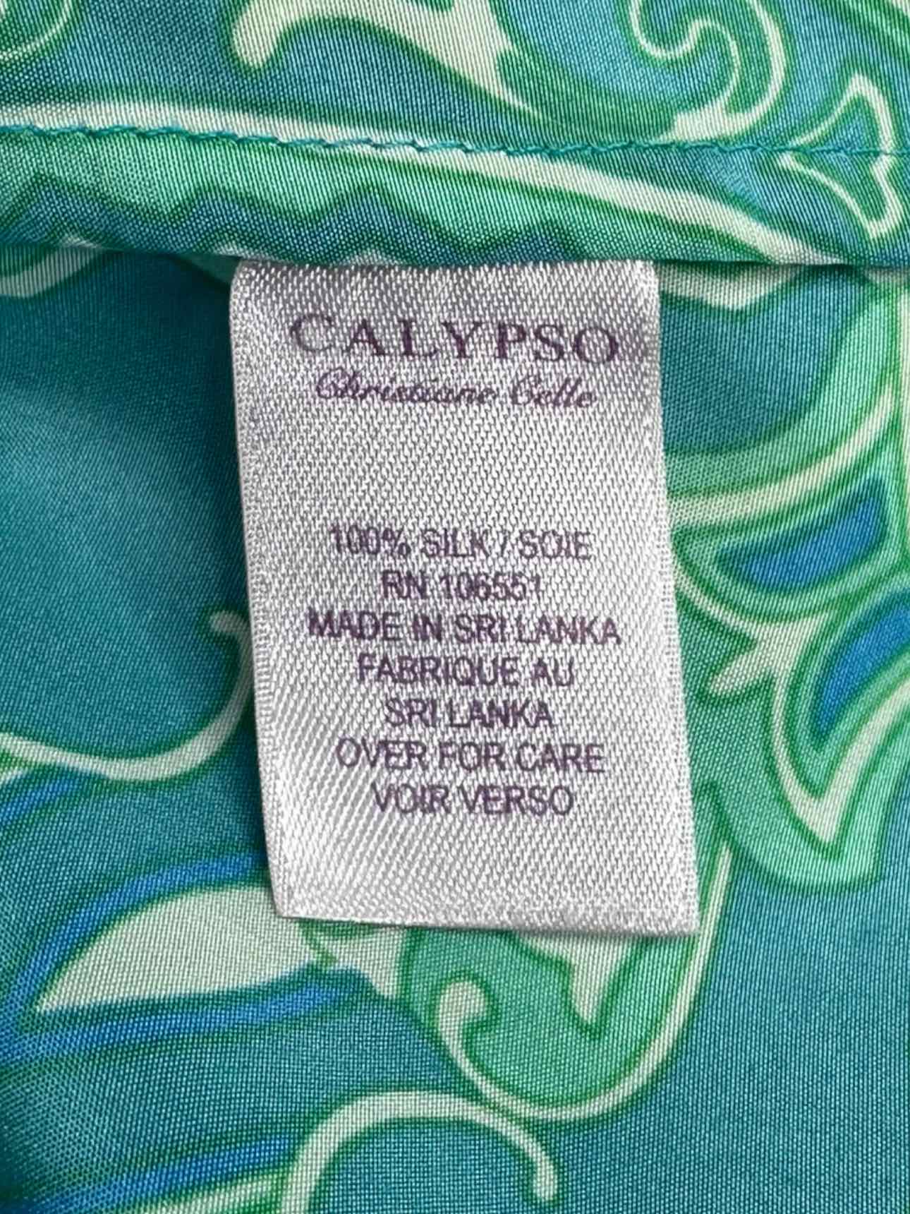 CALYPSO Green Paisly Silk Print Blouse Size XS