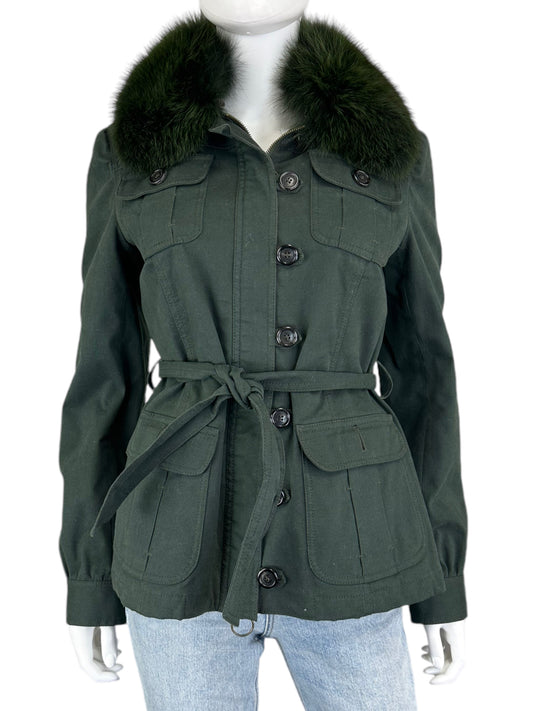 MOSCHINO Green Fur Trim Jacket Size 8
