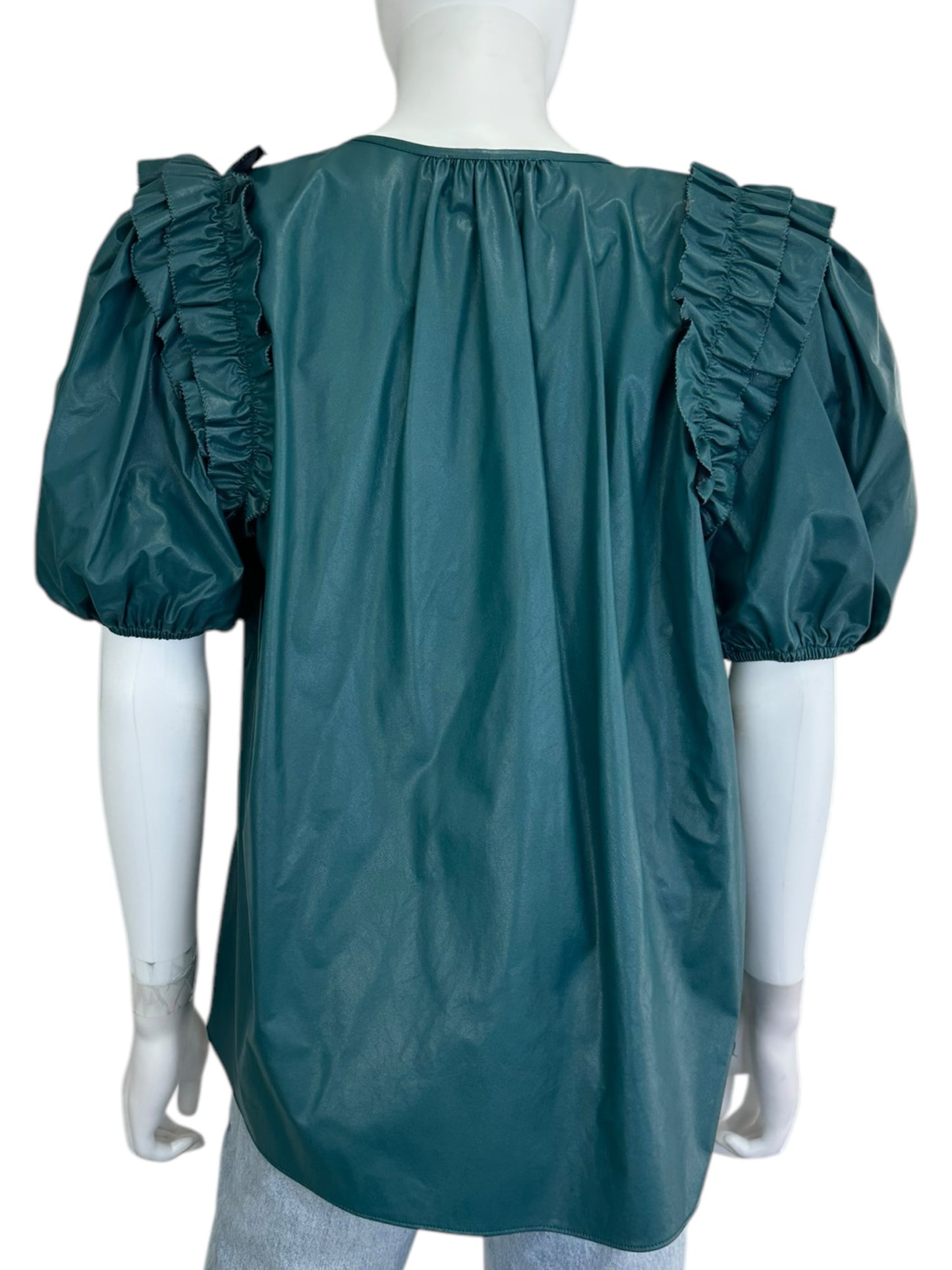 karlie NWT Teal Faux Leather Blouse Size L
