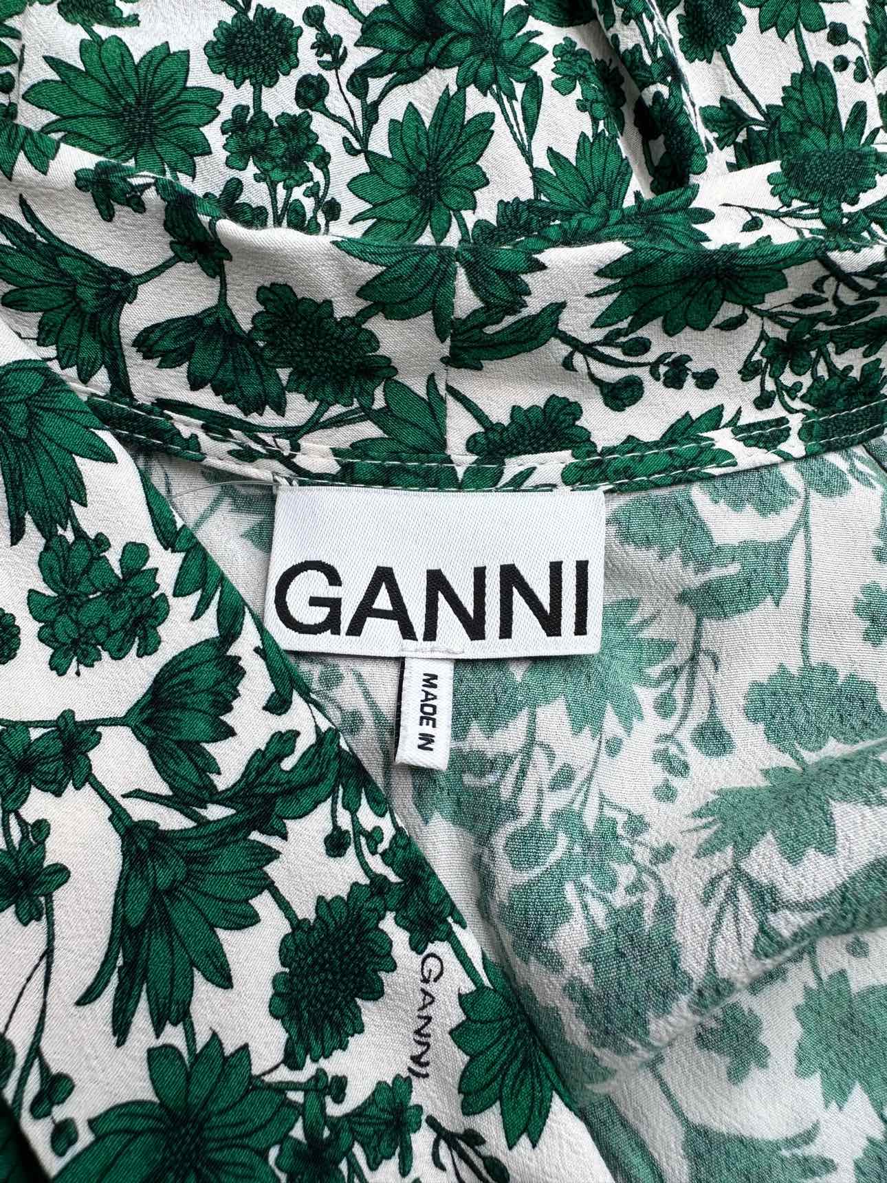 GANNI Green Floral Print Wrap Dress Size S