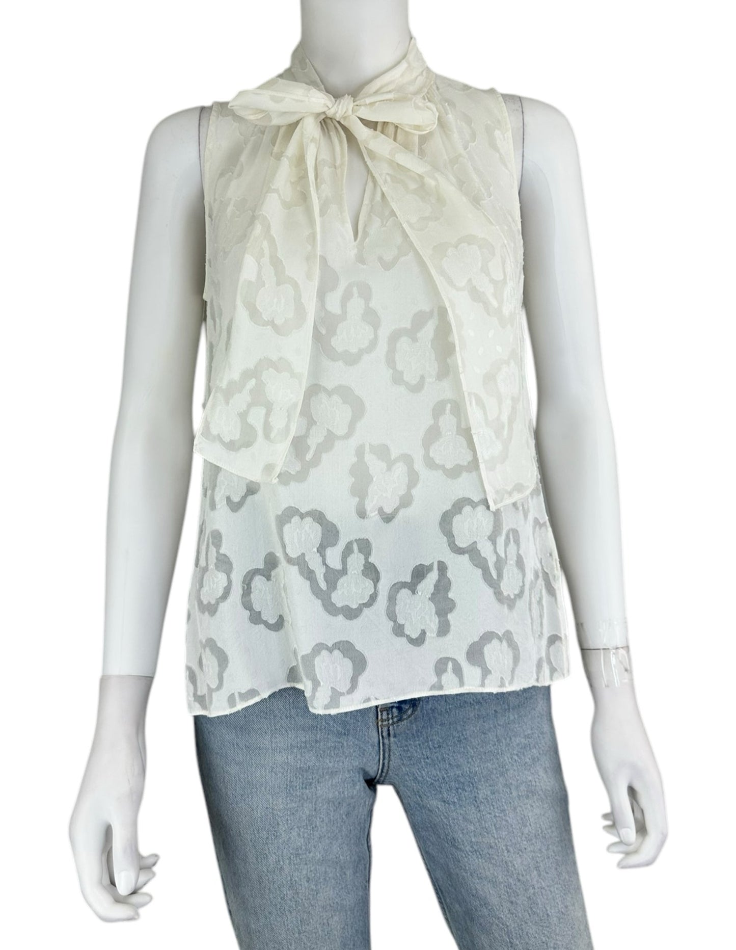 REBECCA TAYLOR Cream Floral Silk Blend Sheer Blouse Size 4