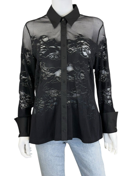 Anne Fontaine Black Lace Button-down Shirt Size XL
