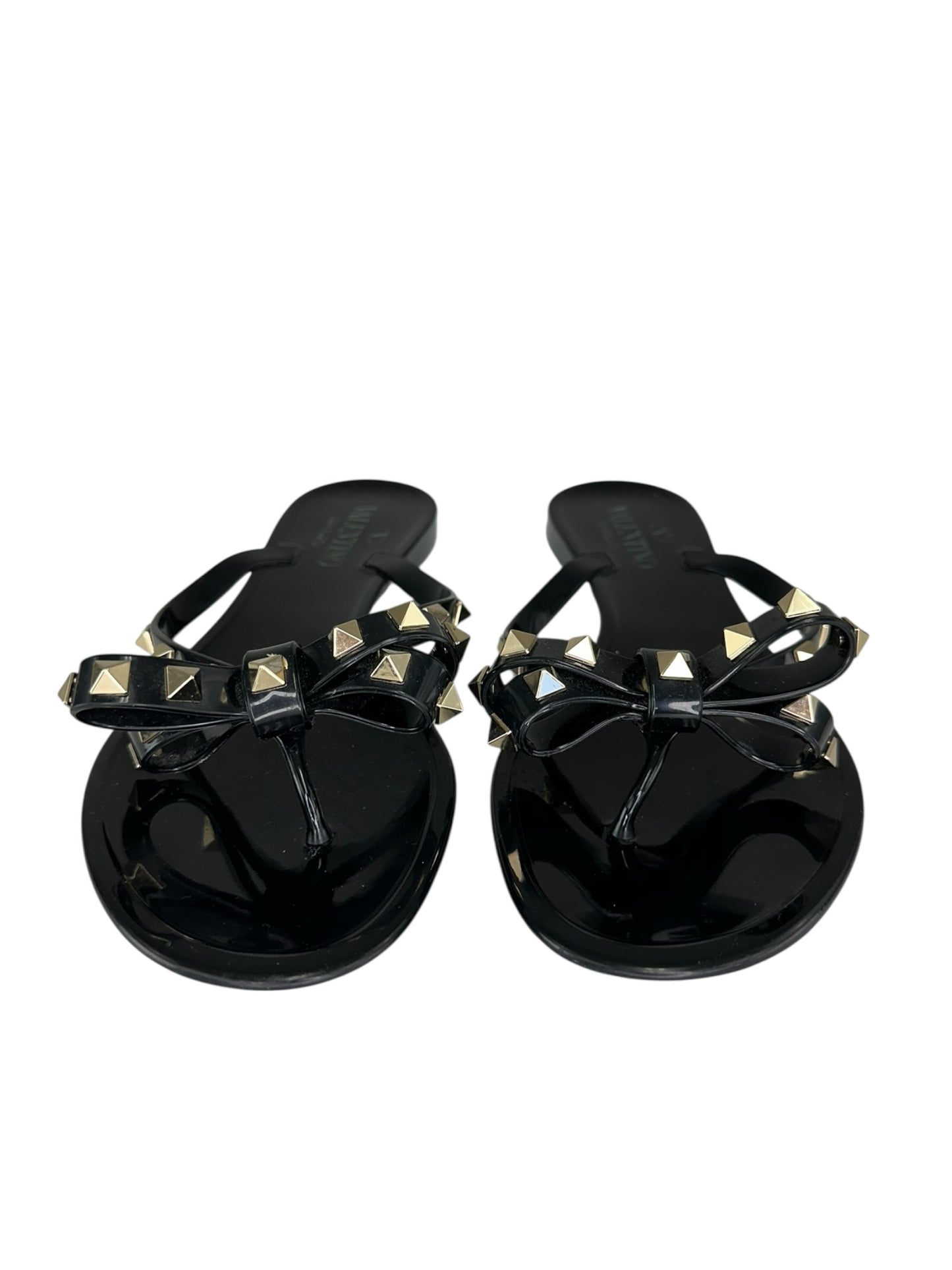 VALENTINO Black Rockstud Rubber Slipper Size 38