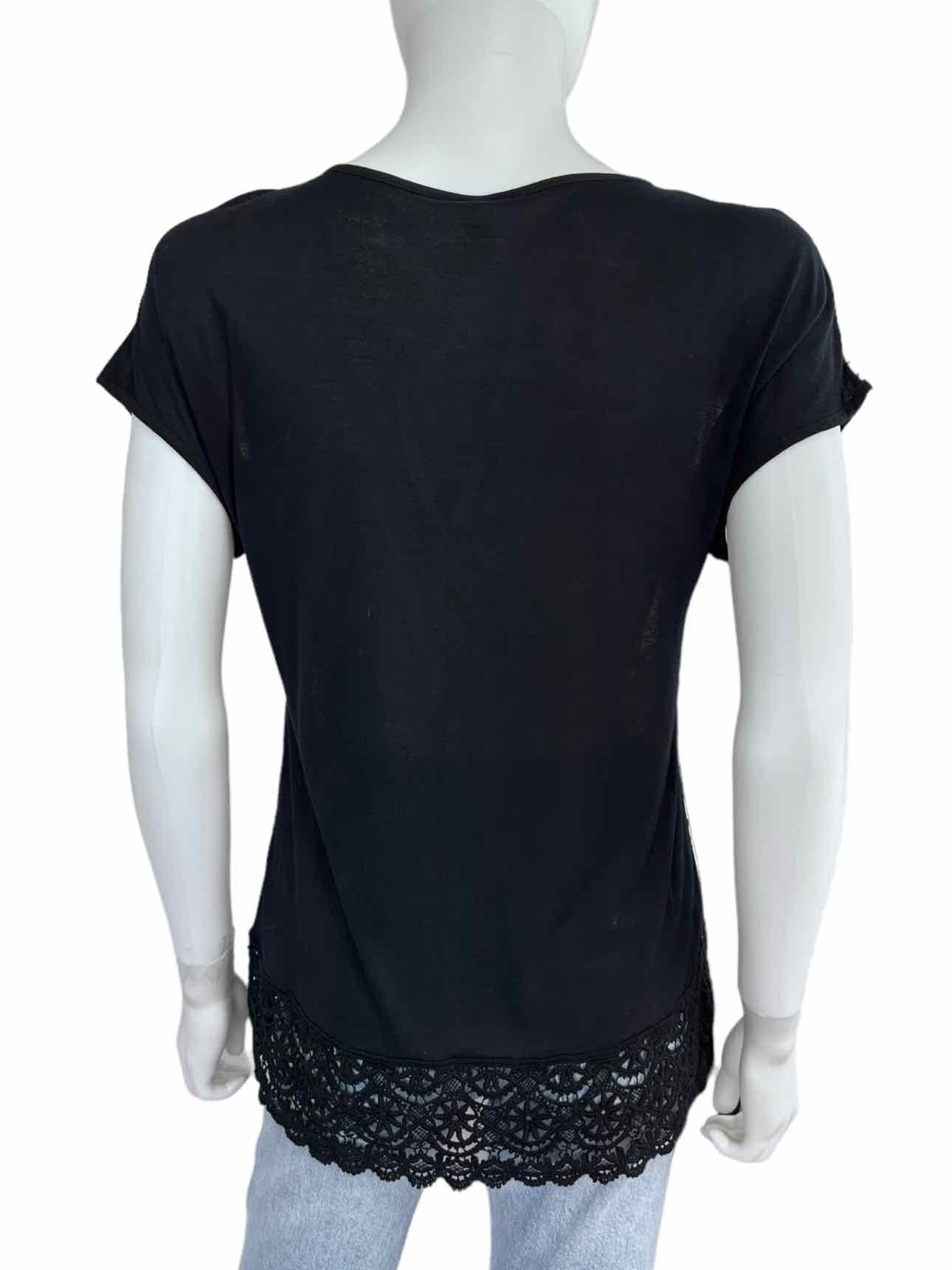 TINY Black Print Crochet Trim Top Size XS