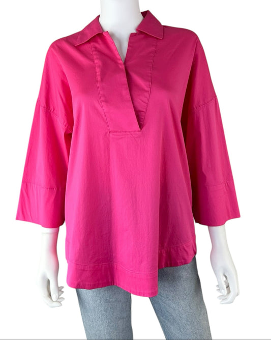 Chico's Pink Cotton Popover Top Size M