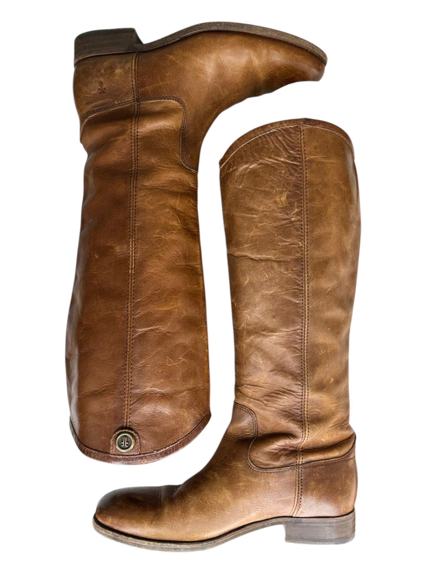 FRYE Brown Distressed Melissa Button 2 Boot Size 6