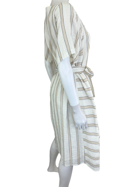 EKOYOG Beige and White Striped Midi Dress Size M