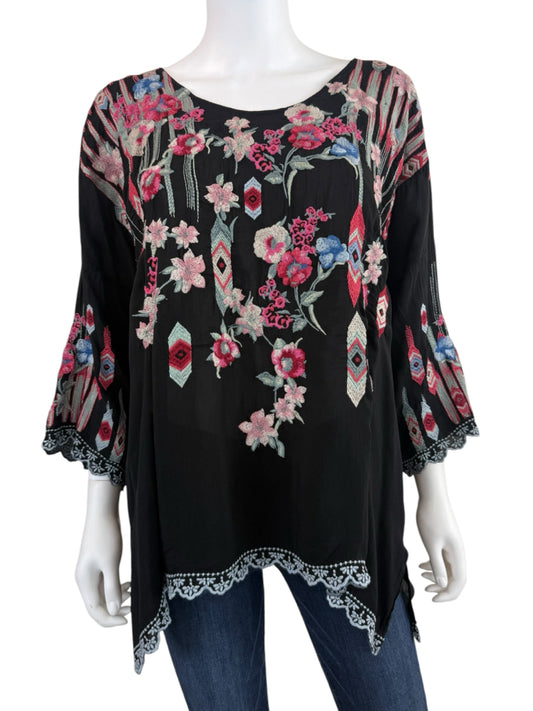 Johnny Was Black Floral Embroidered Wendy Tunic Size xxl