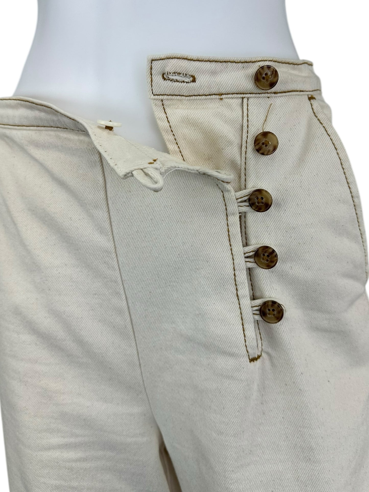 Tory Burch Cream Twill High Waisted Wide Leg Pants Size 6