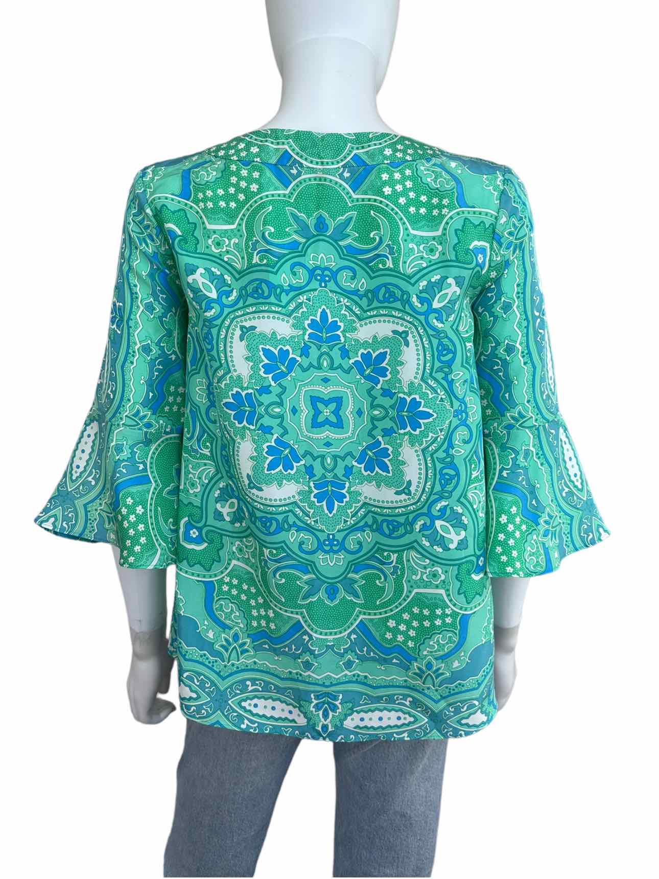 CALYPSO Green Paisly Silk Print Blouse Size XS