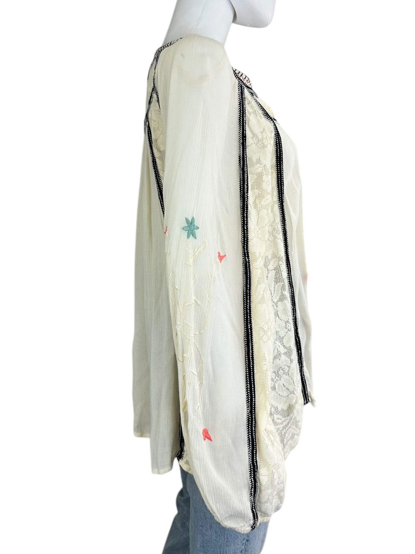 Free People Cream Embroidered Blouse Size M